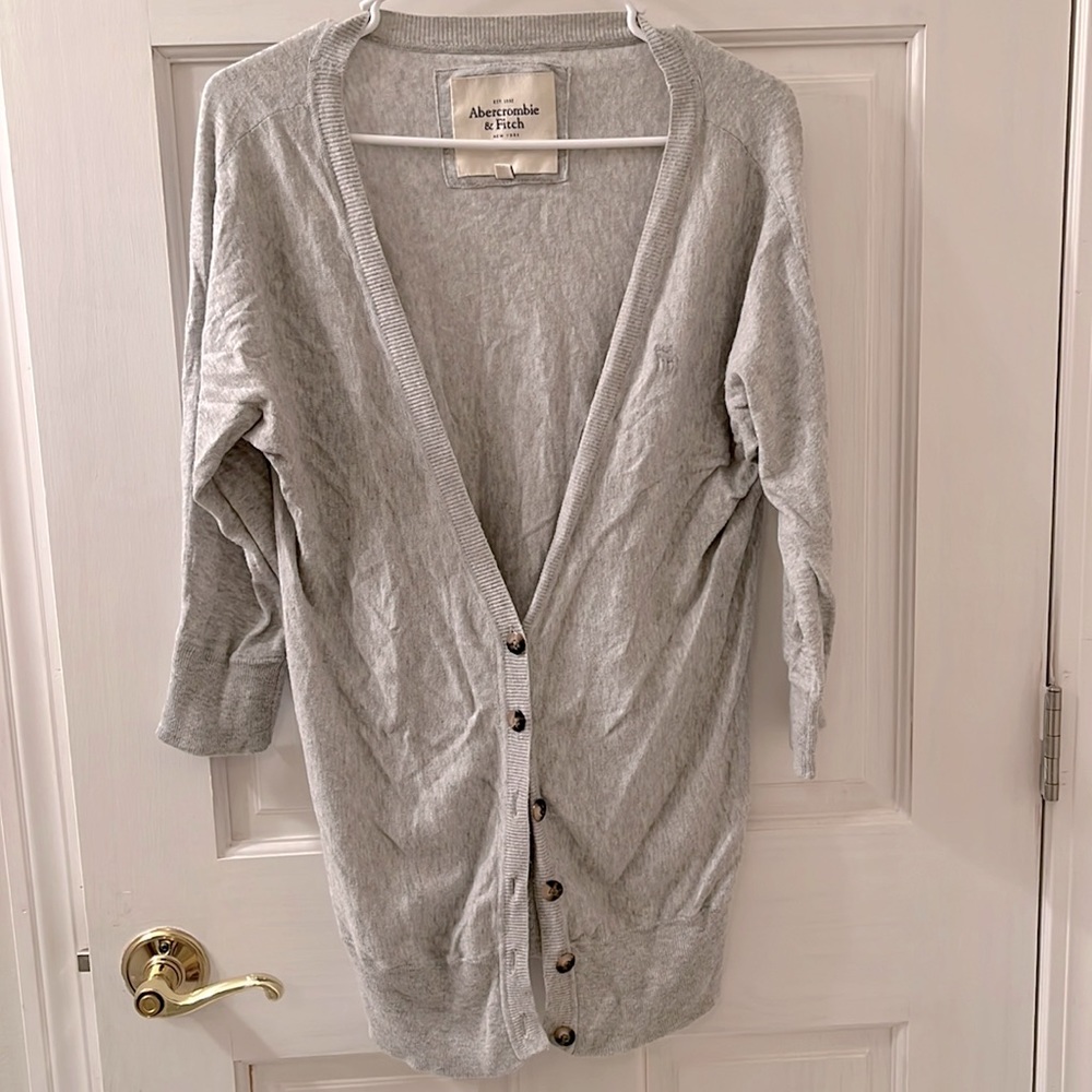 Abercrombie & Fitch Light Gray Button-Front Cardigan